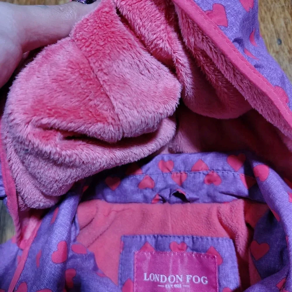 London Fog Girls Heart Printed Purple Pink Hooded Jacket Size 3T